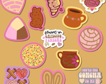 Pan Dulce Concha Cafecito Sticker Bundle, Mexican Sweet Bread Vinyl (Waterproof)