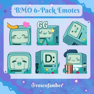 Paquete de 6 emoticones de BMO Hora de Aventuras en Discord, Twitch o YouTube
