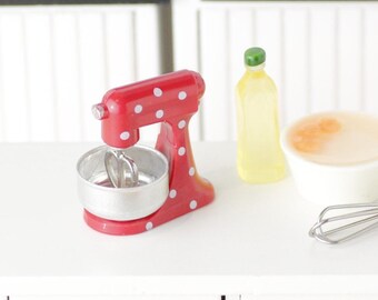 Dollhouse Miniature Red Polka Dot Modern Food Mixer