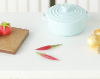 Dollhouse Miniature Blue Dutch Oven Cooking Pot