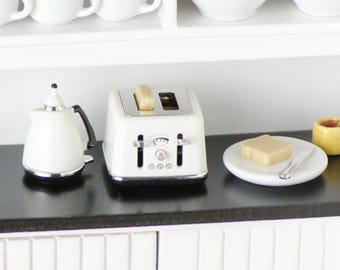 Puppenhaus Modern Weiß Wasserkocher & Toaster Miniatur 1:12