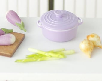 Dollhouse Miniature Purple Dutch Oven Cooking Pot