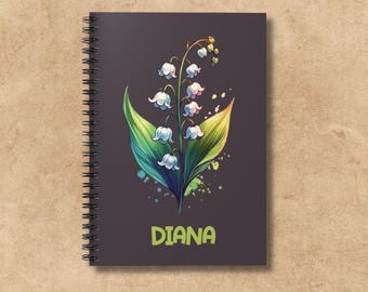 Personalized Birth Month Flower Notebook with Custom Name, 6"x8" Spiral Journal, Thoughtful Gift Idea for Friends and Family