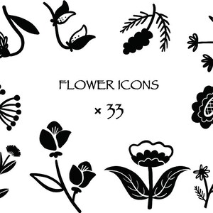 Hand drawn FLOWER illustration package / icons & frames / Digital Download / Illustrator /PDF / PNG / Canva Template