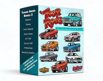 Pacote com 8 designs exclusivos de varetas de desenho animado em PNG | Pôsteres da Kustom Kulture