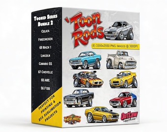 Pacote com 8 designs exclusivos de varetas de desenho animado em PNG (2 unidades) | Pôsteres da Kustom Kulture