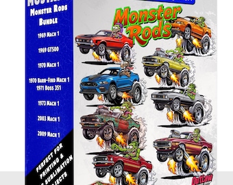 Mustang Hot Rod PNG Bundle | Kustom Kulture Clipart | Muscle Car Digital Download | Garage Wall Art | Sublimation PNG | Monster Rods Design