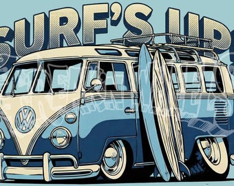 VW Bus PNG File, Surf's Up! | Hot Rod Art | Kustom Kulture Posters