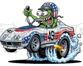 Corvette Kustom Kulture Hot Rod Digital Print | Lowbrow Art Poster | Ed Roth Style
