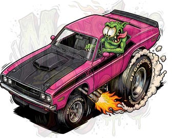 Panther Pink Challenger - Monster Rod Poster – Muscle Car Garage Wall Art | Digital Download-JPG + PNG
