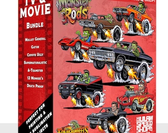 Tv & Movie Hot Rod PNG Bundle | Kustom Kulture Clipart |  Car Digital Download | Garage Wall Art | Sublimation PNG | Monster Rods Design