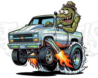 Pôster do Chevy Squarebody Monster Rod – Arte de parede para garagem de muscle cars | Download digital - JPG + PNG