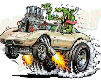 Pôster do Corvette Monster Rod de 1980 – Arte de parede para garagem de muscle cars | Download digital - JPG + PNG