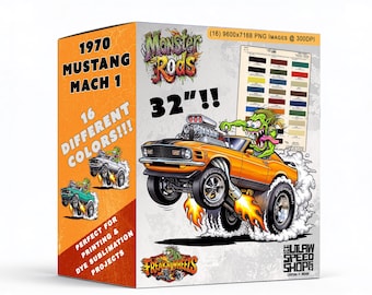 1970 Mustang PNG Bundle | Kustom Kulture Clipart | Muscle Car Digital Download | Garage Wall Art | Sublimation PNG | Monster Rods Design