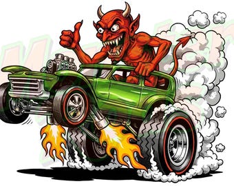 Pôster Hot Wheels Demon Monster Rod – Arte de Parede para Garagem de Muscle Cars | Download Digital - JPG + PNG