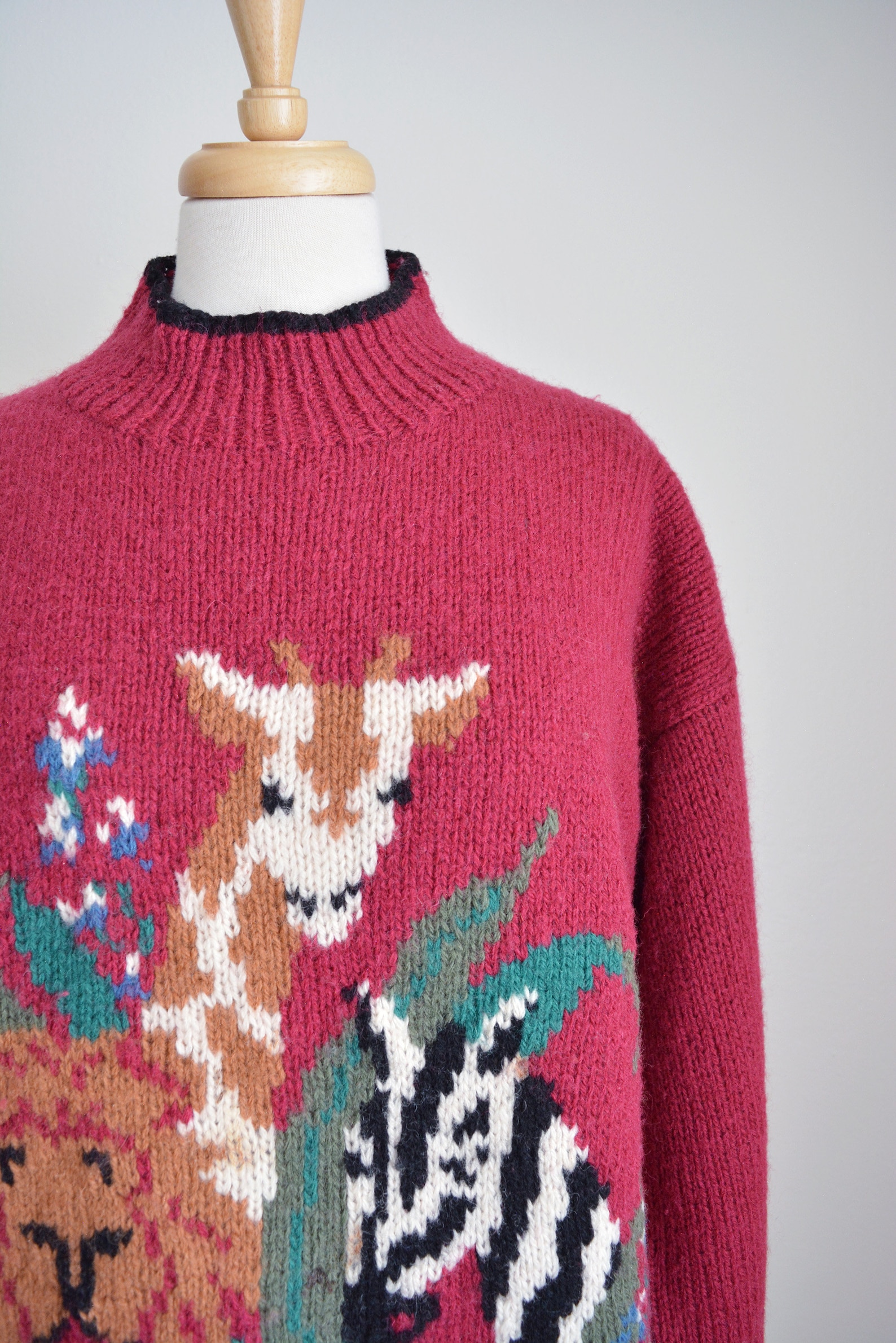 ANIMAL KNIT SWEATER // Wool Safari Animals Mockneck Etsy