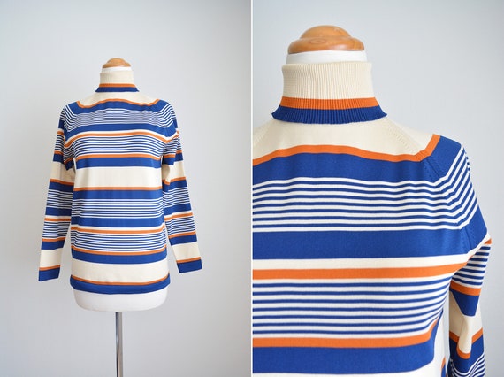 AUTUMN STRIPED TURTLENECK // Cream - Navy - Burnt