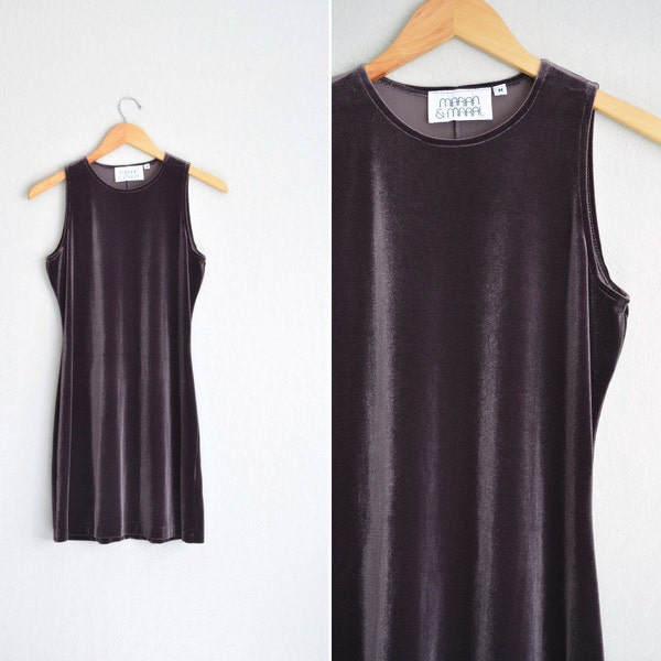 vintage '90s eggplant PURPLE VELVET sleeveless mini TANK dress. size s.