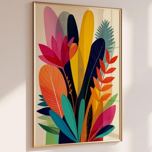 Colorful Tropical Botanical Wall Art, Bright Jungle Leaves Digital Print, Modern Nature Printable, Vibrant Plant Decor