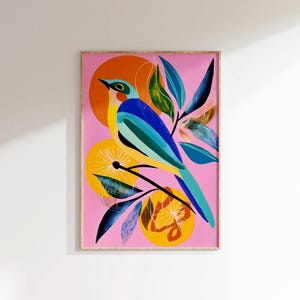 Tropical Bird Art Print, Bright and Colorful Wall Art, Digital Download, Burd Lover Printable Poster, Botanical Art