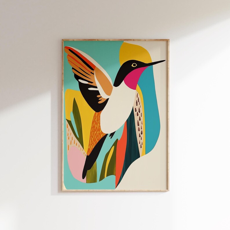 Modern Hummingbird Art Print, Geometric Boho Wall Decor (digital ...