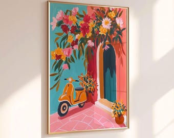 Italian Summer Vespa Print, Colorful Mediterranean Wall Art (Digital Download)