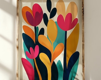 Abstract Floral Art Print | Colorful Botanical Wall Decor (Digital Download)
