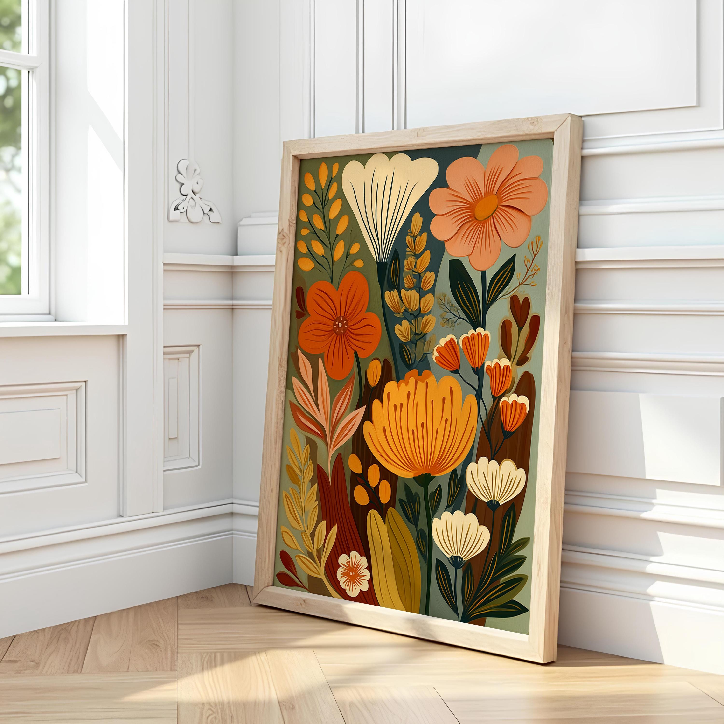 Modern Floral Wall Art Print, Bold Autumn Botanical Poster, Abstract ...