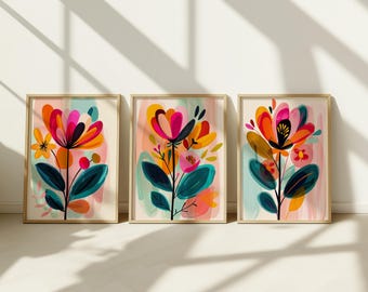 Floral Wall Art Set, Colorful Botanical Prints (Digital Download)