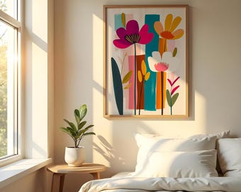 Modern Abstract Floral Print, Colorful Botanical Wall Art (Digital Download)