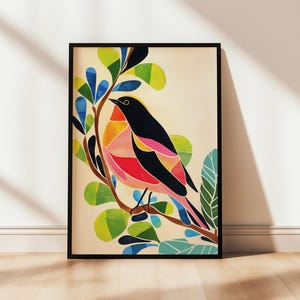 Colorful Bird Print: Modern Whimsical Wall Art (Digital Download)