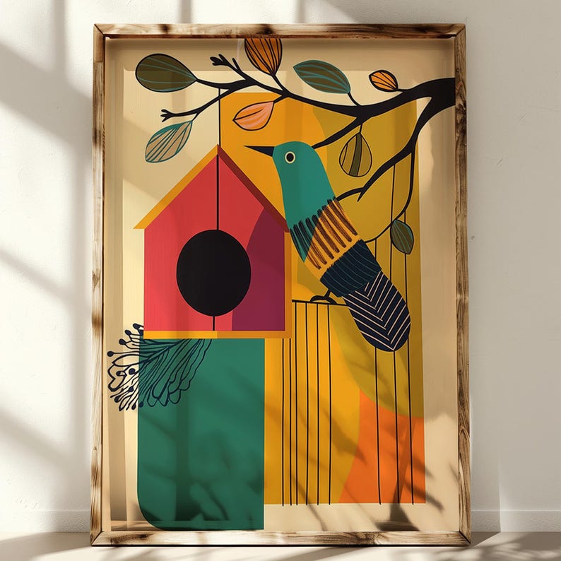Colorful Bird Wall Art Print | Modern Boho Wall Decor | Mid-century ...
