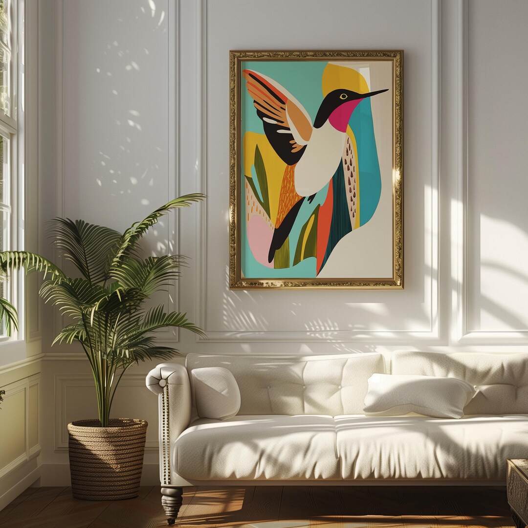 Modern Hummingbird Art Print, Geometric Boho Wall Decor (digital ...