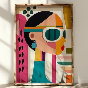 Modern Abstract Woman Art Print | Woman Portrait | Bold Colorful Portrait Wall Decor | Mid-Century | Geometric Boho Printable | Digital Art