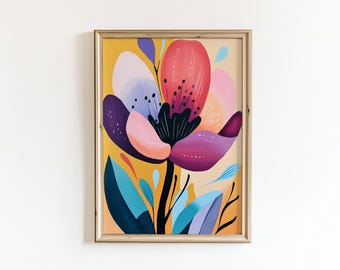 Modernes abstraktes Blumenmuster: Botanische Wandkunst (Digitaler Download)