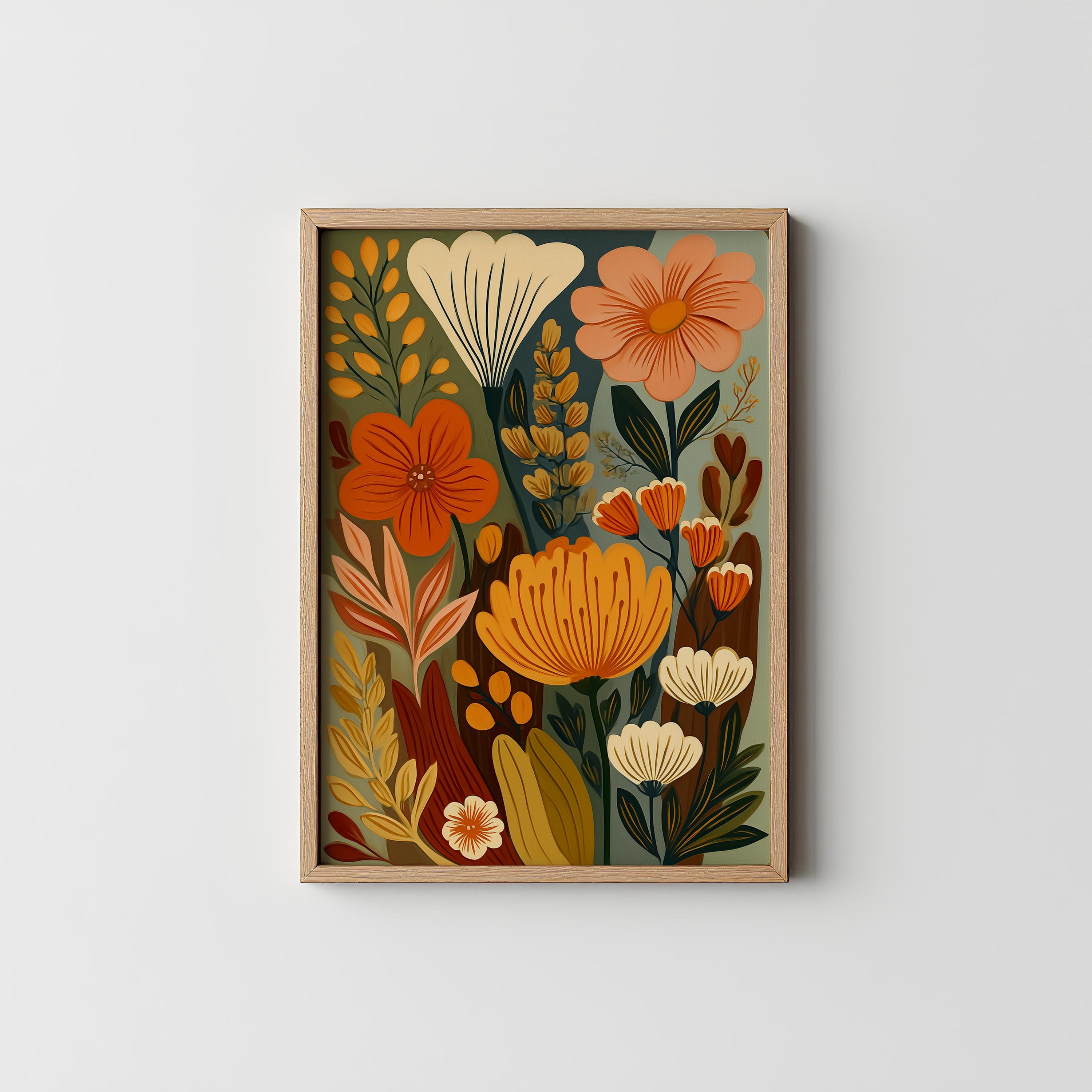 Modern Floral Wall Art Print, Bold Autumn Botanical Poster, Abstract ...