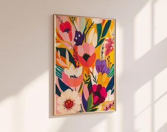 Moderne Blumenwiese Kunstdruck, botanische Illustration (Digitaler Download)