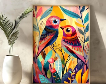 Geometric Bird Print, Abstract Boho Wall Art (Digital Download)