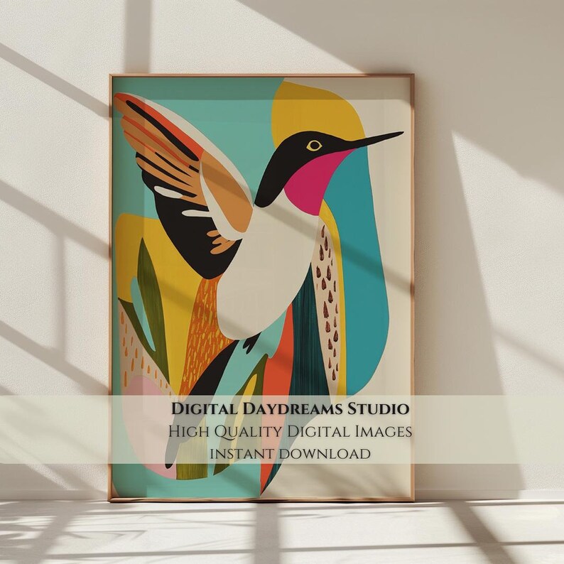 Modern Hummingbird Art Print, Geometric Boho Wall Decor (digital ...