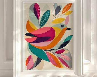 Lámina artística abstracta de pájaros a todo color – Decoración original para el hogar (Descarga digital)