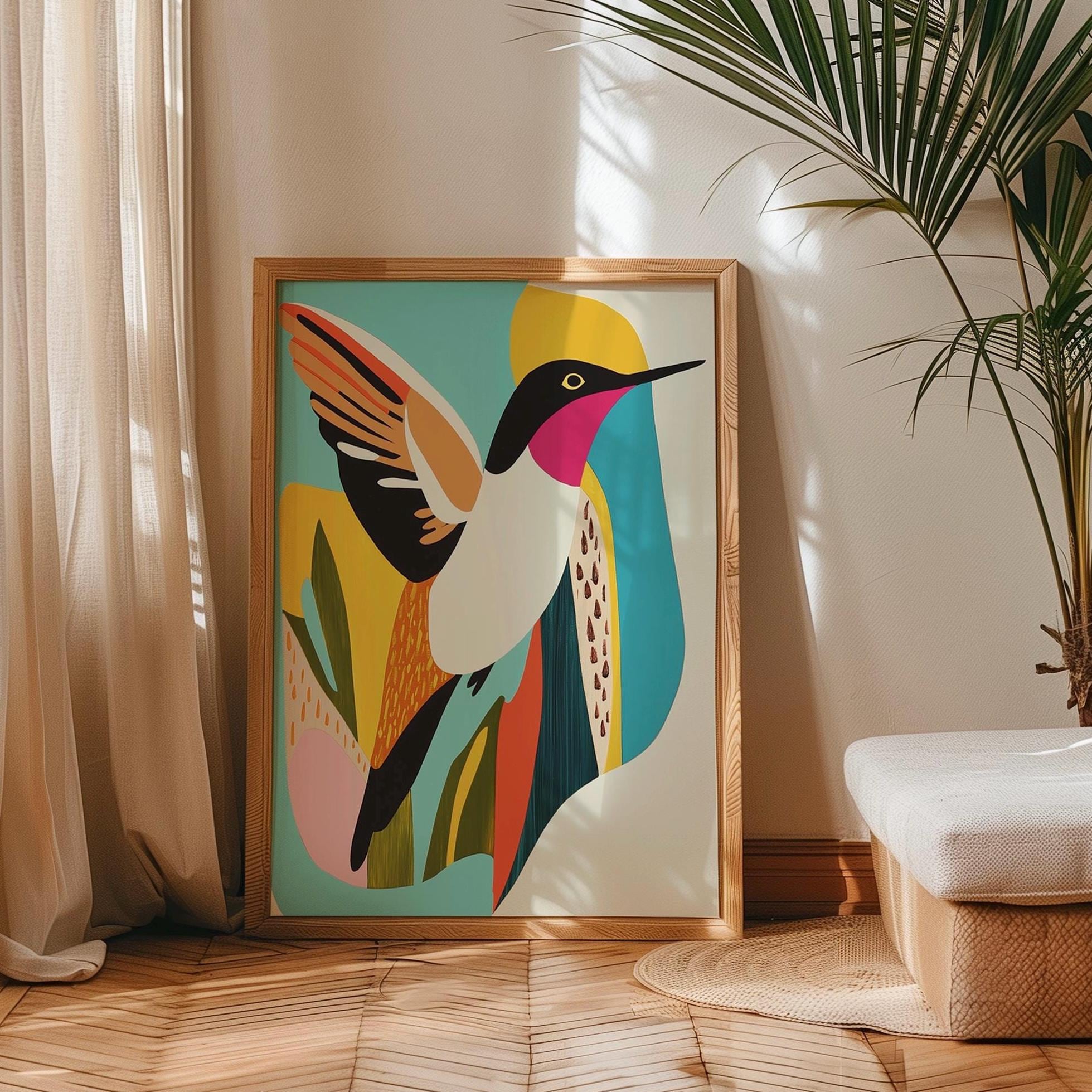Modern Hummingbird Art Print, Geometric Boho Wall Decor (digital ...