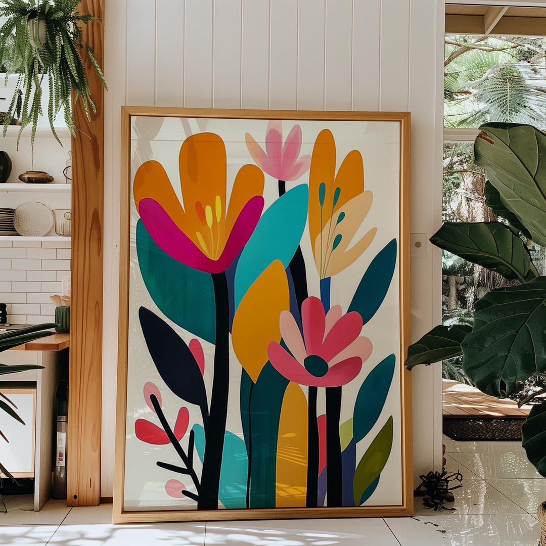 Abstract Floral Art Print | Bold Mid-century Botanical Wall Decor ...