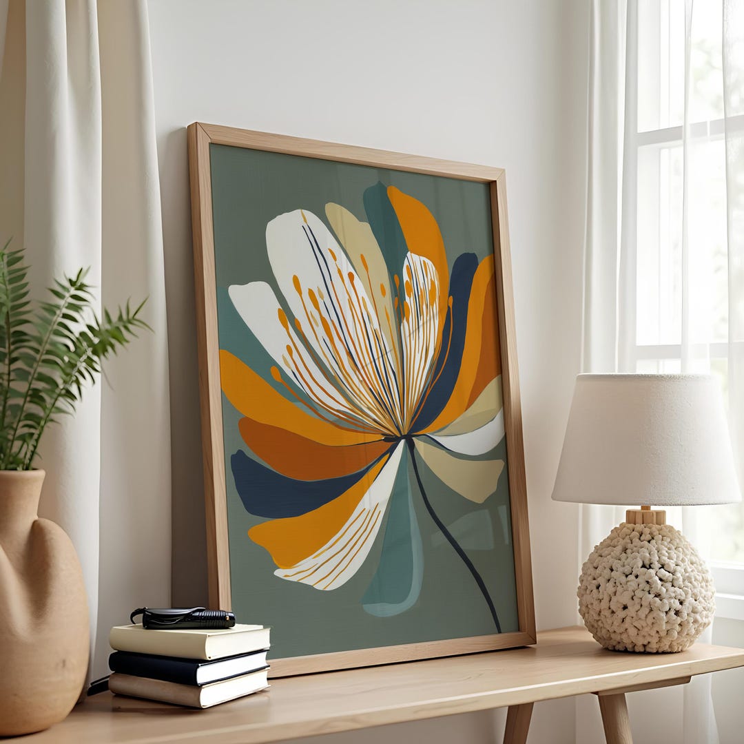 Mid Century Floral Wall Art | Abstract Botanical Print (digital ...