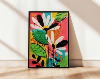 Abstract Daisy Pop Art Print: Retro Floral Wall Decor (Digital Download)