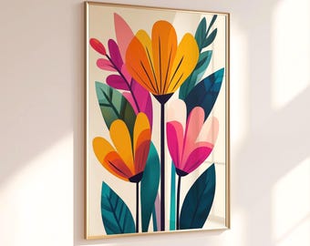 Modern Floral Art Print, Abstract Botanical Wall Decor (Digital Download)