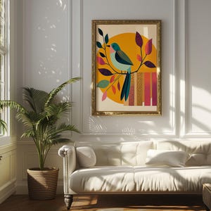 Modern Abstract Bird Art Print | Bold Geometric Nature Wall Decor | Mid ...