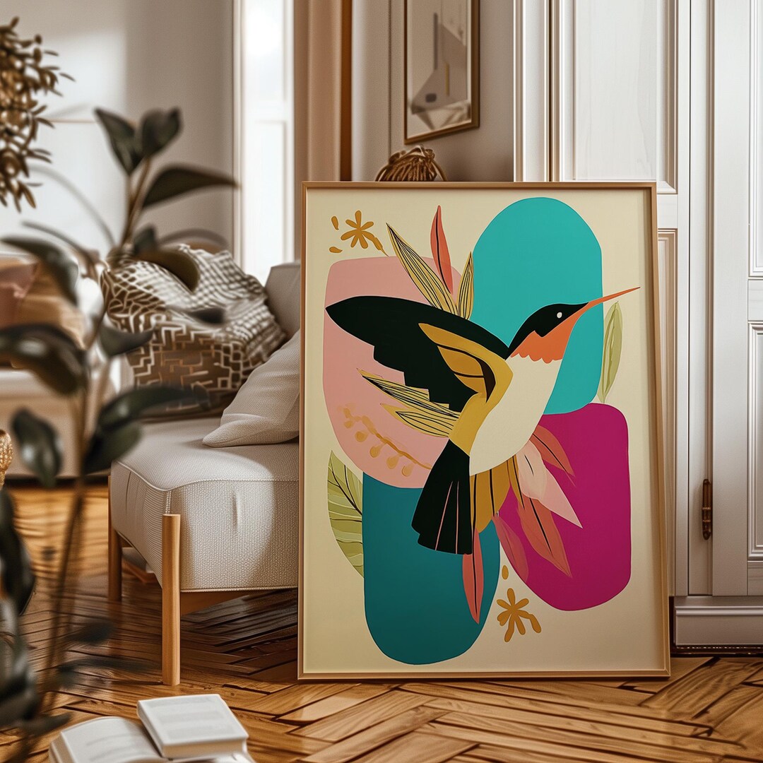 Boho Hummingbird Art Print, Mid Century Modern Bird (digital Download ...