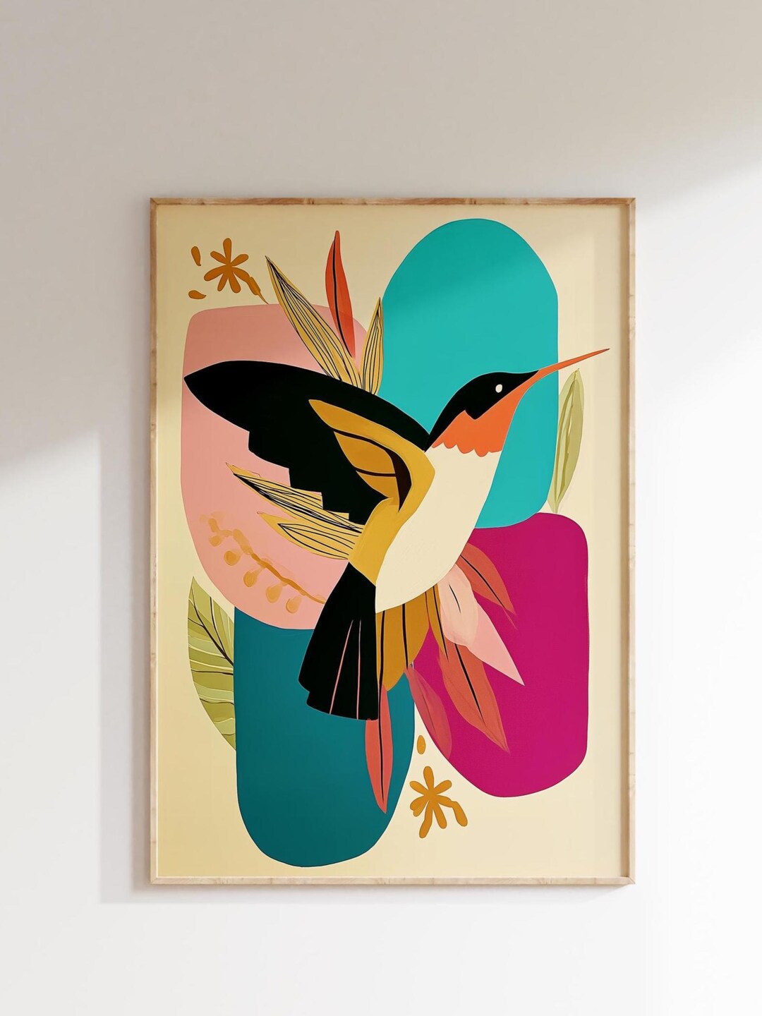 Modern Boho Hummingbird Digital Art, Abstract Bird Wall Art, Colorful ...