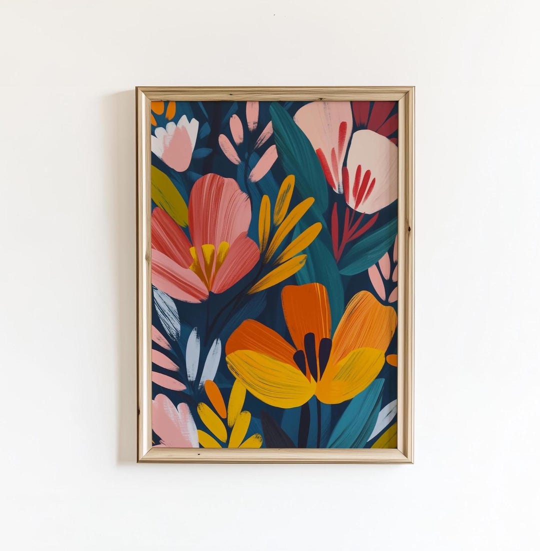 Floral Wall Art Print, Bold Botanical Flowers, Modern Abstract Decor ...