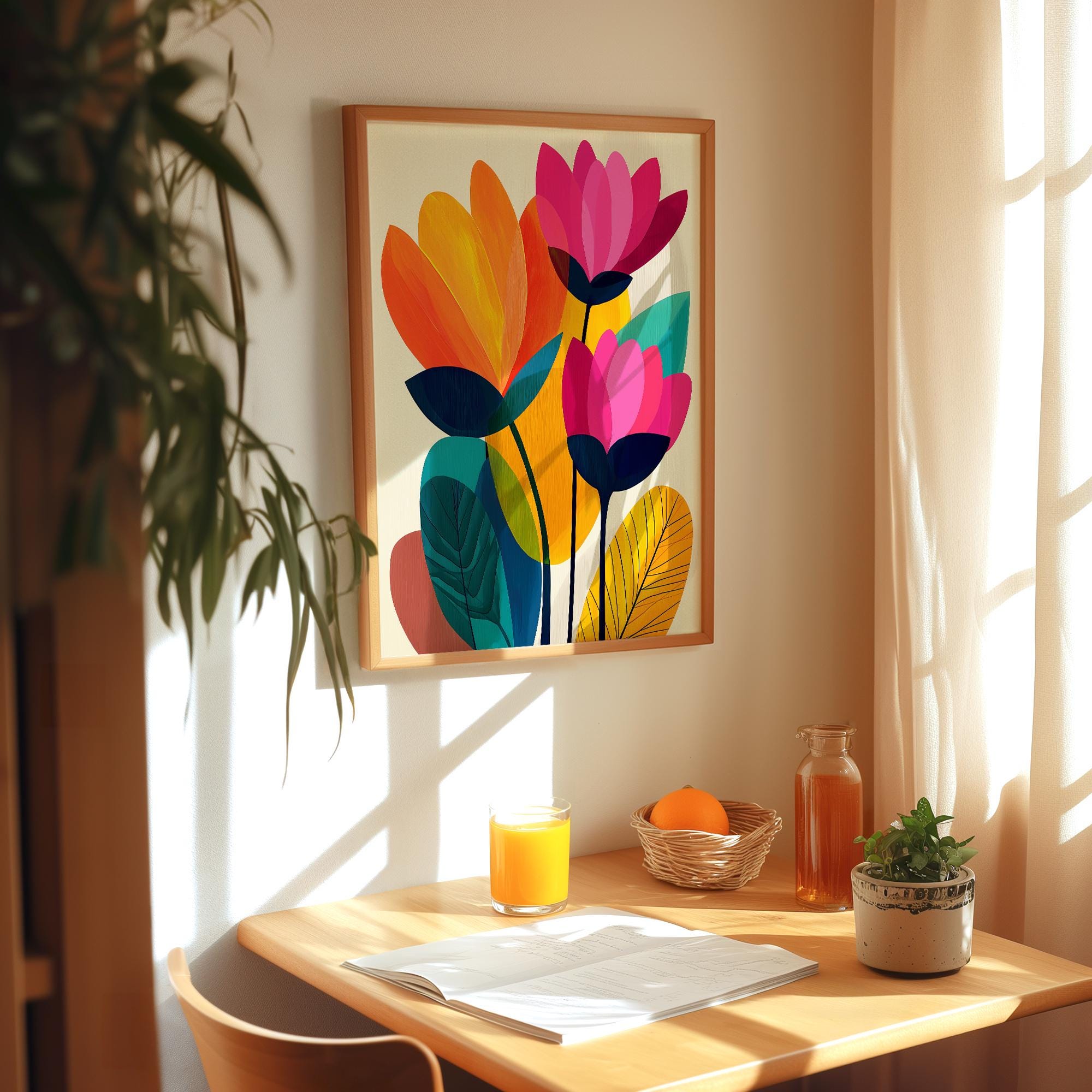 Abstract Floral Wall Art, Colorful Modern Botanical Print, Bold Flower ...
